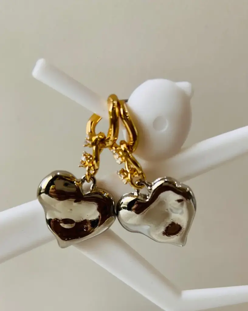 Silver Gold heart drop Earrings