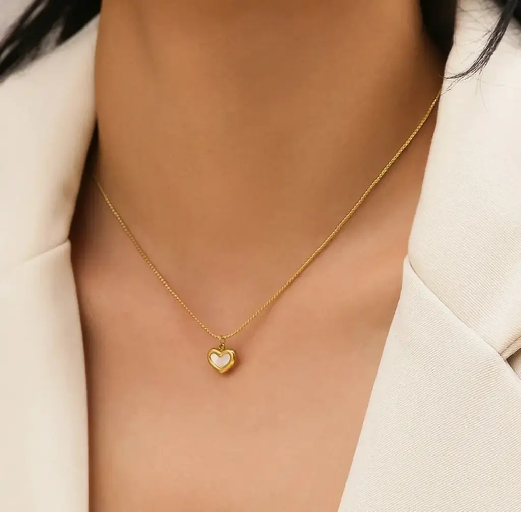 White Enamel Heart Pendant Necklace