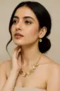 Golden Textured Disc & Crystal Necklace Set