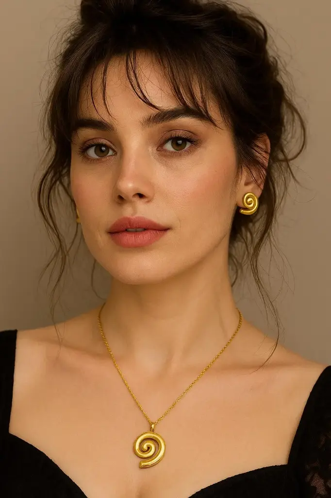 Golden Spiral Necklaces Earrings Set