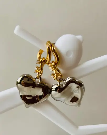 [SM-21] Silver Gold heart drop Earrings