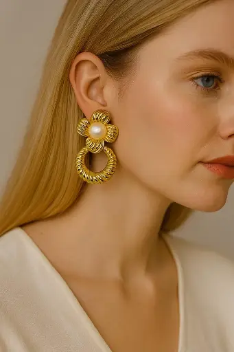 [SM-31] Floral Charm Moon Earrings