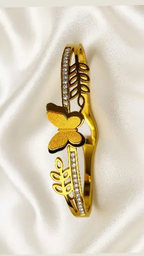 [SM-44] Golden Bloom Leaf Bangle Bracelet