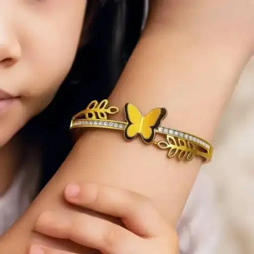 [SM-44] Golden Bloom Leaf Bangle Bracelet