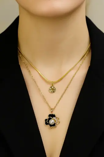 [SH-2] Midnight Bloom Dual-Layered Necklace