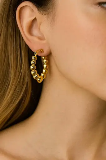 [SM-17] Golden beads Hoops Earrings