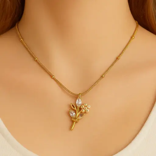 [SH-12] Golden Blossom Pearl Necklace